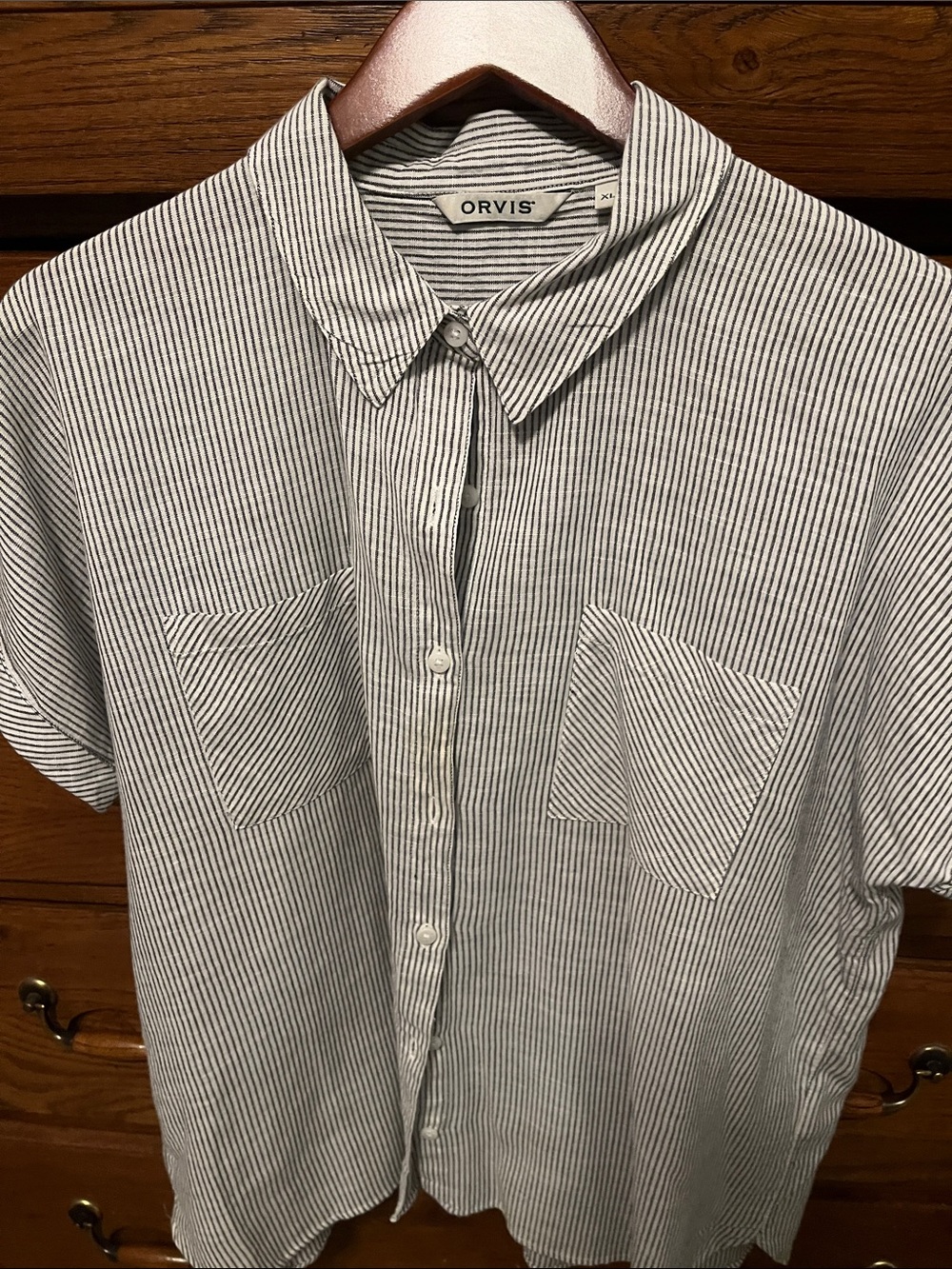 Orvis all cotton striped button up shirt in black and white size XL